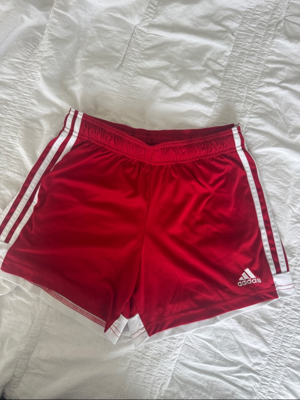 adidas Women's Red Athletic Shorts with White Stripes